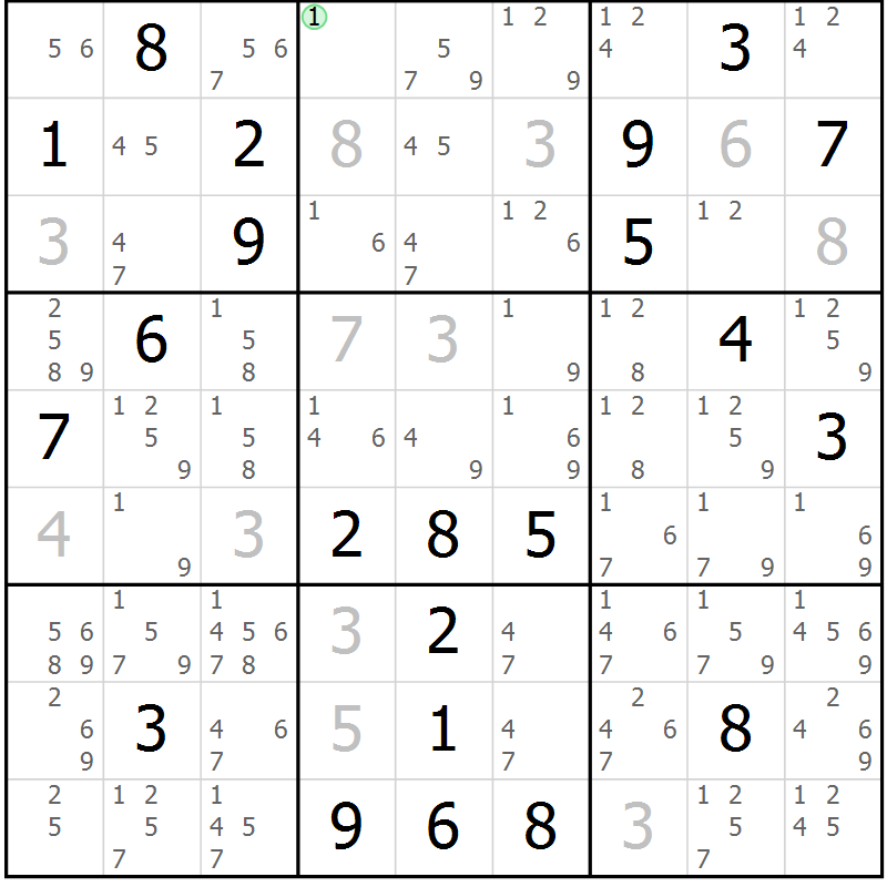 Position des candidats pour la solution de la Gr 109 page 112 du magazine de sudoku Giga sudoku niv 6-8 n° 032