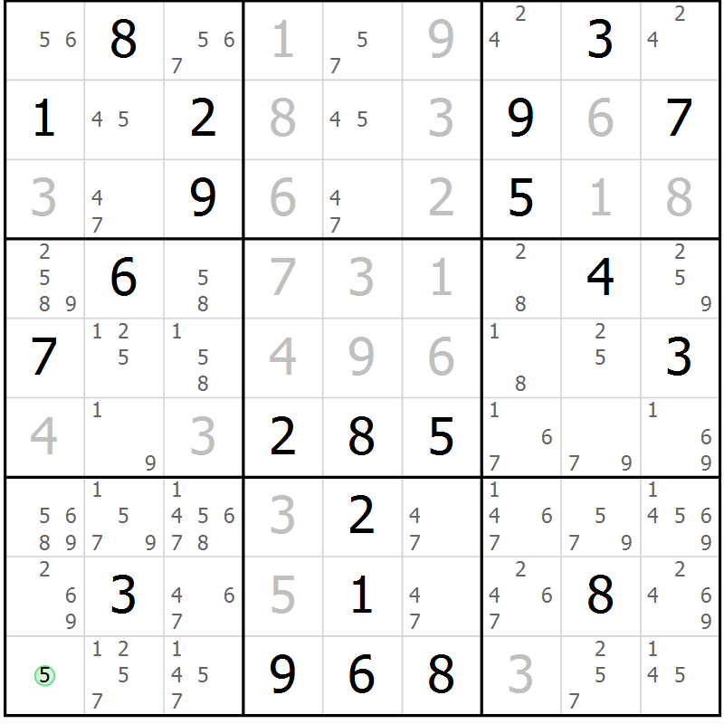 Position des candidats pour la solution de la Gr 109 page 112 du magazine de sudoku Giga sudoku niv 6-8 n° 032