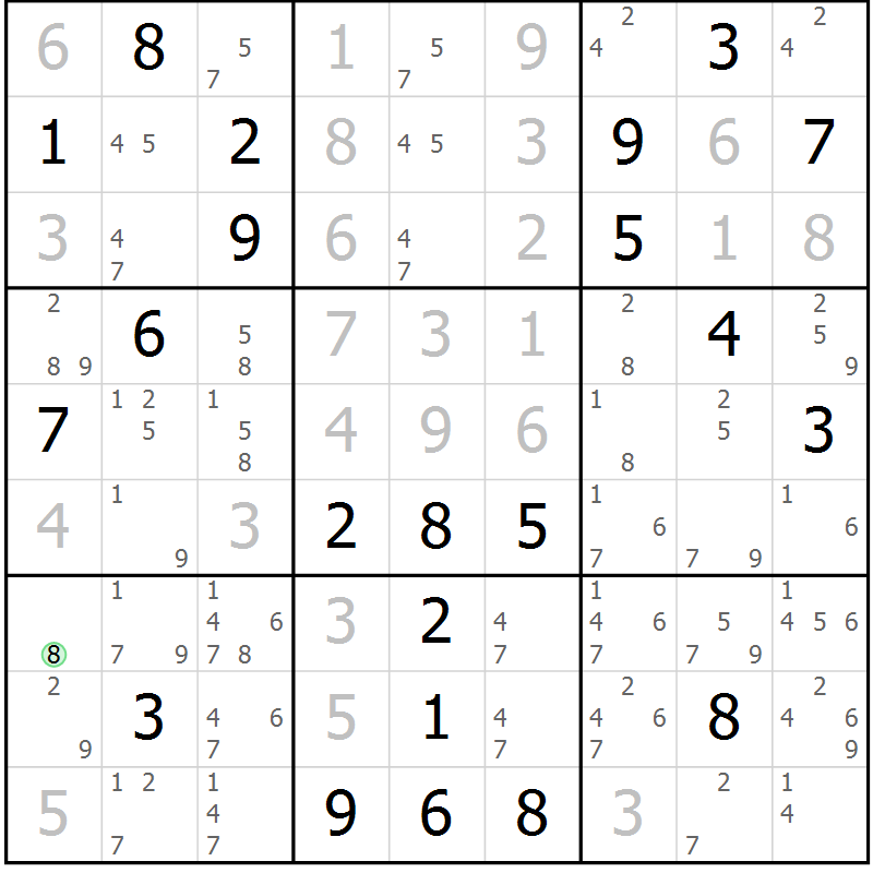 Position des candidats pour la solution de la Gr 109 page 112 du magazine de sudoku Giga sudoku niv 6-8 n° 032