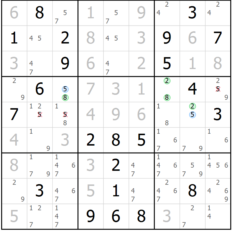 Position des candidats pour la solution de la Gr 109 page 112 du magazine de sudoku Giga sudoku niv 6-8 n° 032