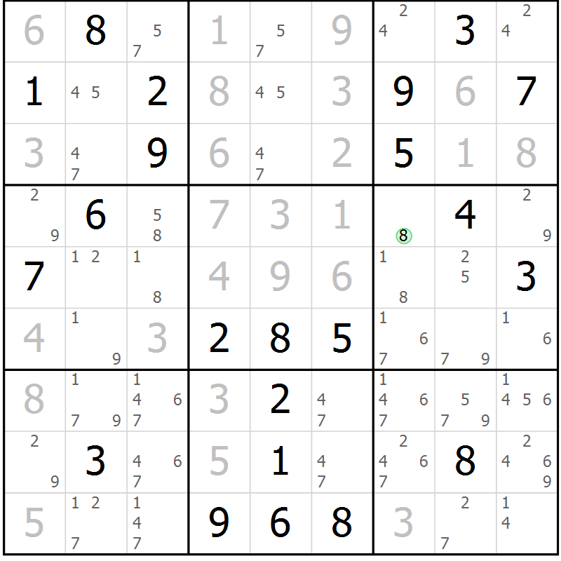 Position des candidats pour la solution de la Gr 109 page 112 du magazine de sudoku Giga sudoku niv 6-8 n° 032