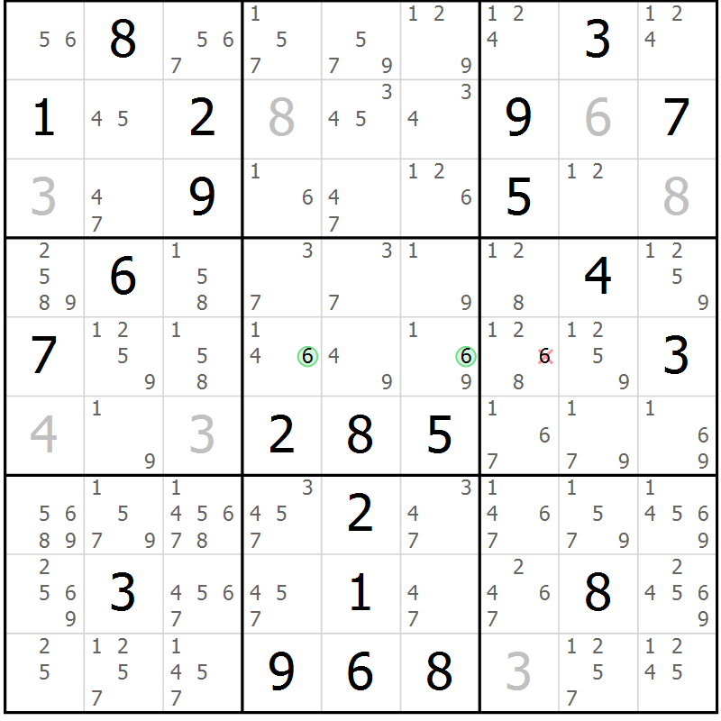 Position des candidats pour la solution de la Gr 109 page 112 du magazine de sudoku Giga sudoku niv 6-8 n° 032
