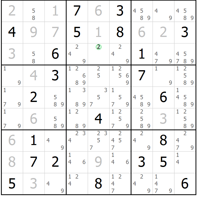 Position des candidats pour la solution de la Gr 110 page 113 du magazine de sudoku Giga sudoku niv 6-8 n° 032