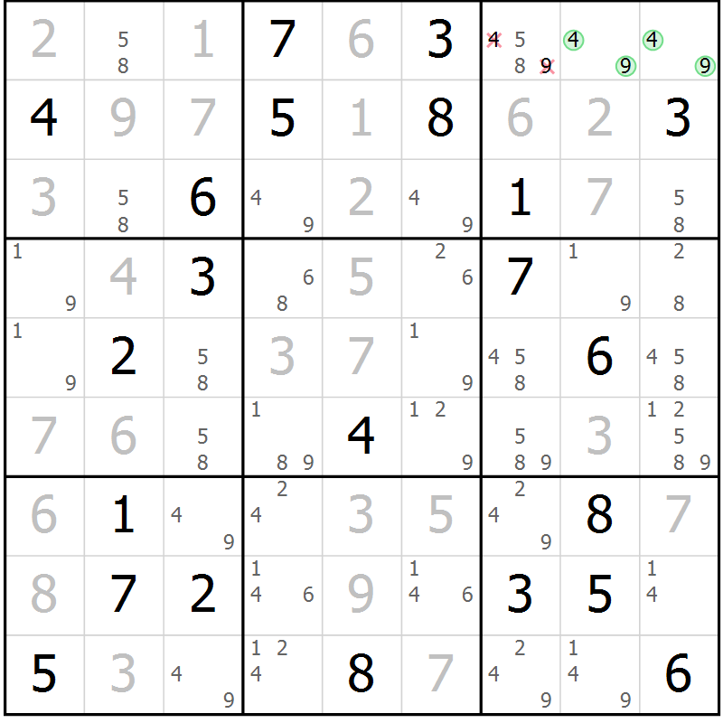 Position des candidats pour la solution de la Gr 110 page 113 du magazine de sudoku Giga sudoku niv 6-8 n° 032