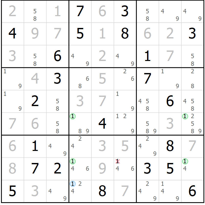 Position des candidats pour la solution de la Gr 110 page 113 du magazine de sudoku Giga sudoku niv 6-8 n° 032