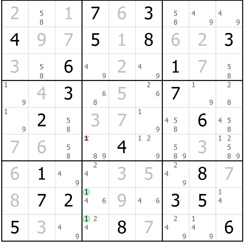 Position des candidats pour la solution de la Gr 110 page 113 du magazine de sudoku Giga sudoku niv 6-8 n° 032