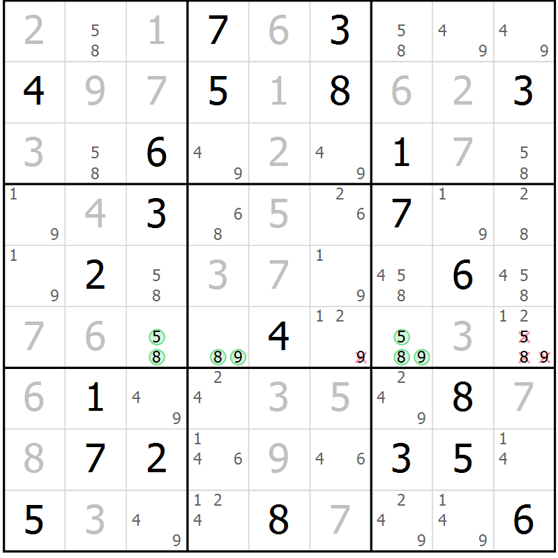 Position des candidats pour la solution de la Gr 110 page 113 du magazine de sudoku Giga sudoku niv 6-8 n° 032