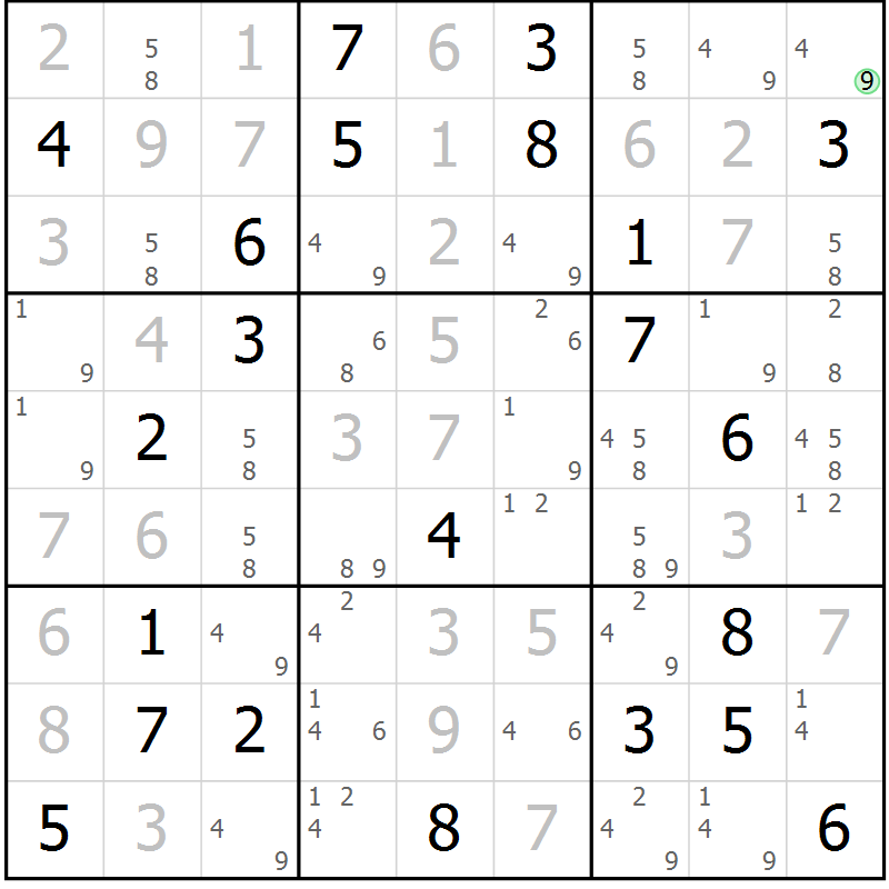 Position des candidats pour la solution de la Gr 110 page 113 du magazine de sudoku Giga sudoku niv 6-8 n° 032