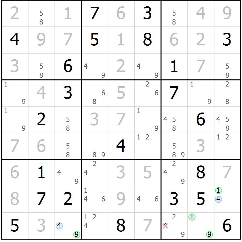 Position des candidats pour la solution de la Gr 110 page 113 du magazine de sudoku Giga sudoku niv 6-8 n° 032