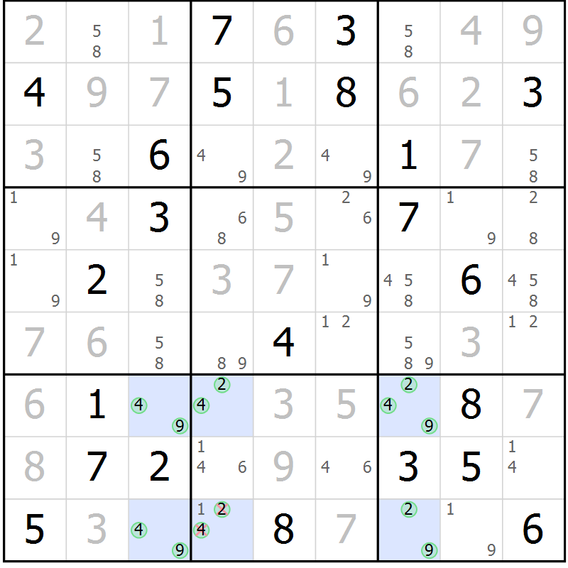 Position des candidats pour la solution de la Gr 110 page 113 du magazine de sudoku Giga sudoku niv 6-8 n° 032