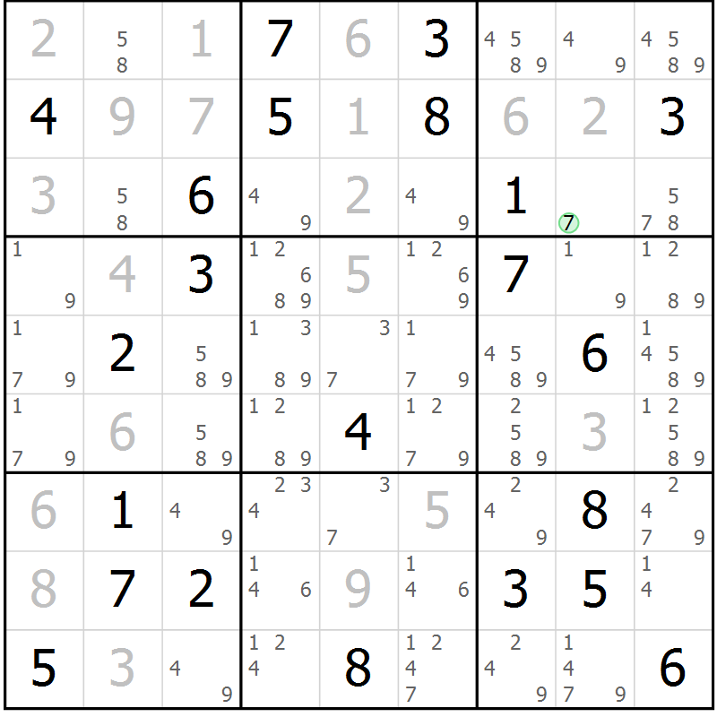 Position des candidats pour la solution de la Gr 110 page 113 du magazine de sudoku Giga sudoku niv 6-8 n° 032