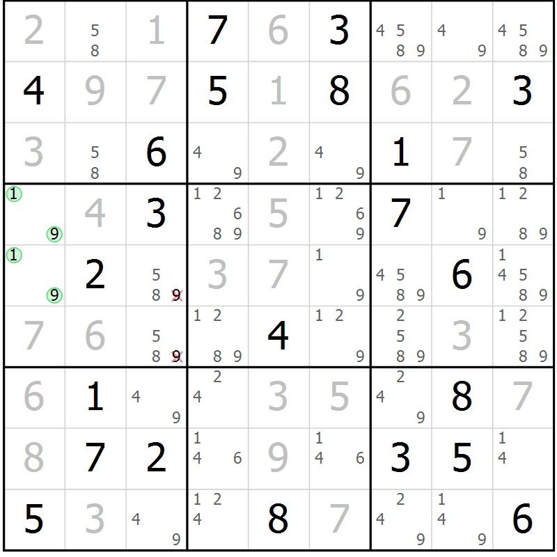 Position des candidats pour la solution de la Gr 110 page 113 du magazine de sudoku Giga sudoku niv 6-8 n° 032