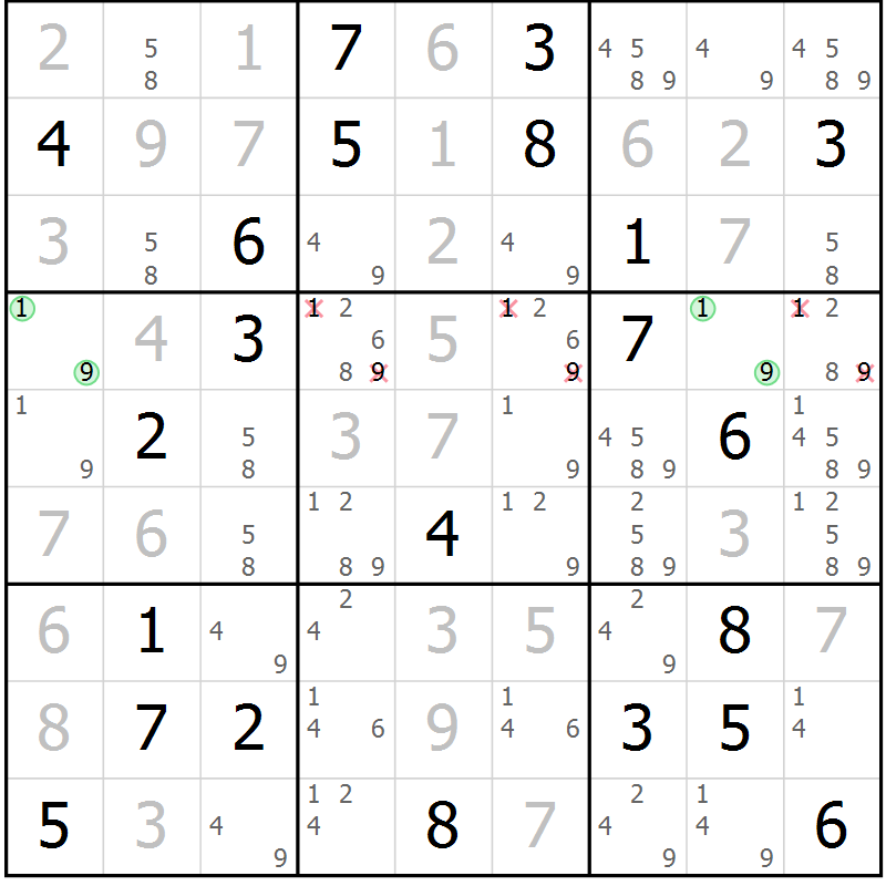 Position des candidats pour la solution de la Gr 110 page 113 du magazine de sudoku Giga sudoku niv 6-8 n° 032