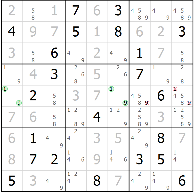 Position des candidats pour la solution de la Gr 110 page 113 du magazine de sudoku Giga sudoku niv 6-8 n° 032