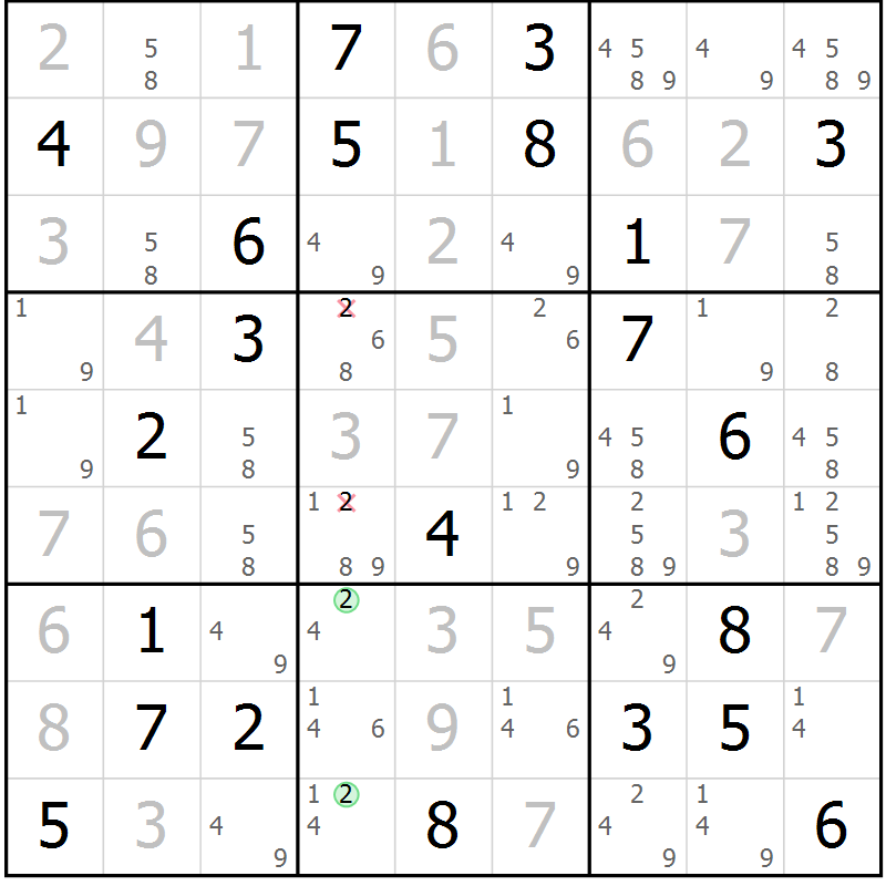 Position des candidats pour la solution de la Gr 110 page 113 du magazine de sudoku Giga sudoku niv 6-8 n° 032