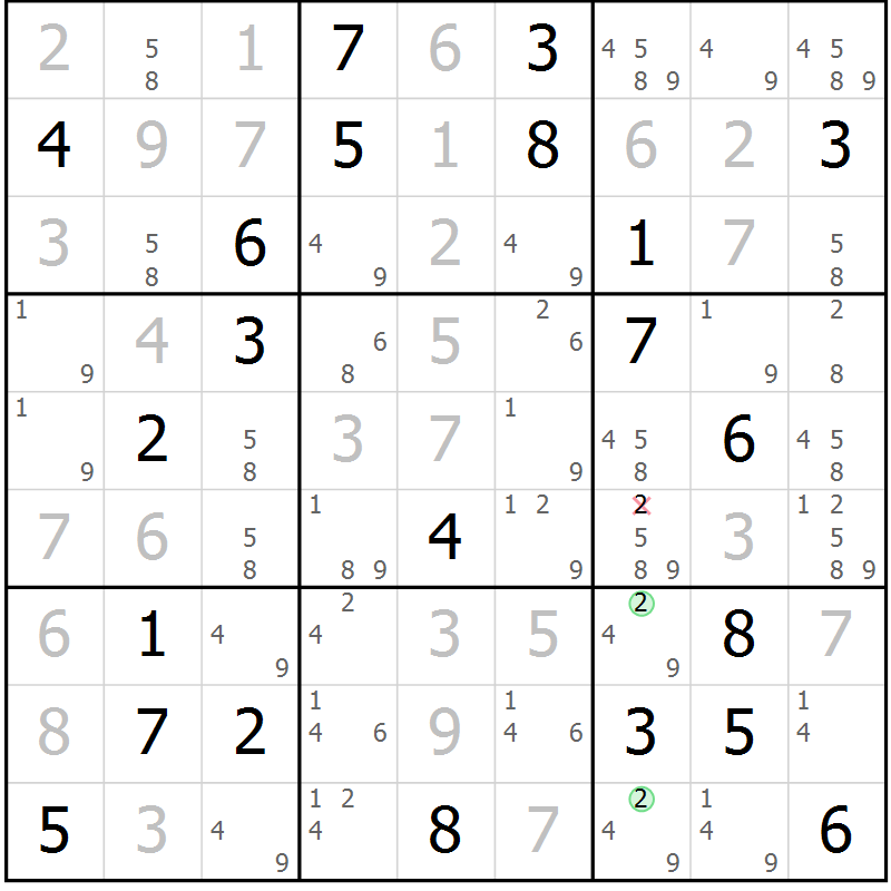Position des candidats pour la solution de la Gr 110 page 113 du magazine de sudoku Giga sudoku niv 6-8 n° 032