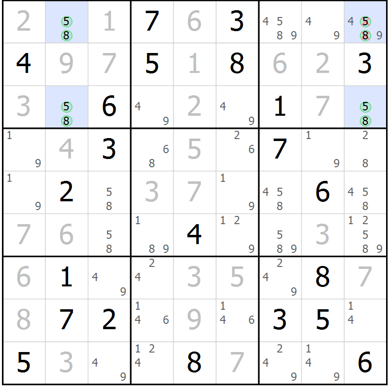 Position des candidats pour la solution de la Gr 110 page 113 du magazine de sudoku Giga sudoku niv 6-8 n° 032