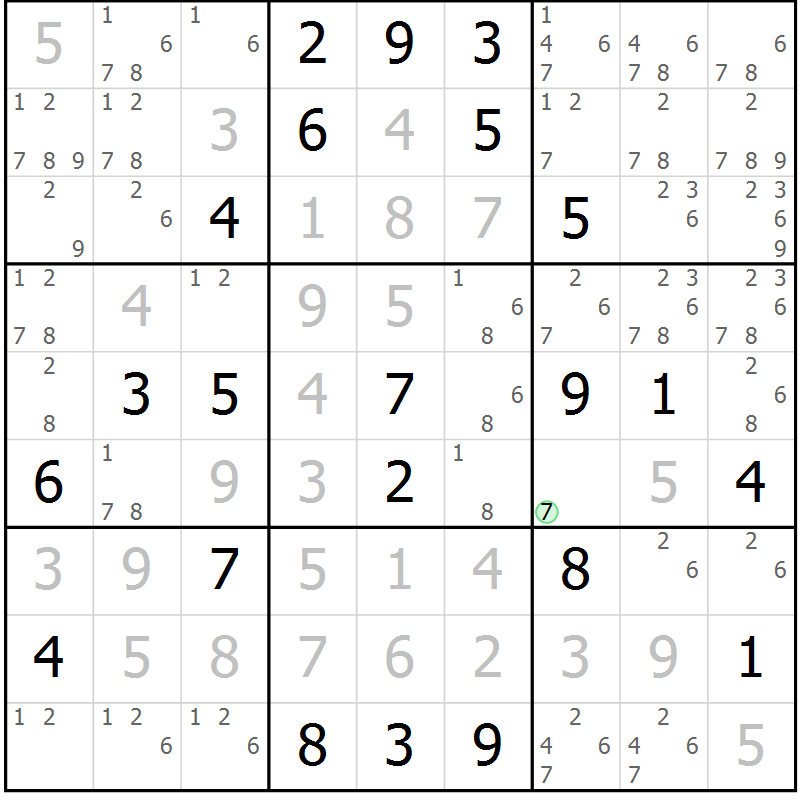 Position des candidats pour la solution de la Gr 111 page 114 du magazine de sudoku Giga sudoku niv 6-8 n° 032