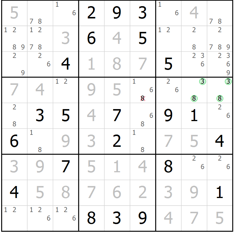 Position des candidats pour la solution de la Gr 111 page 114 du magazine de sudoku Giga sudoku niv 6-8 n° 032