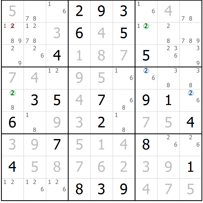 Position des candidats pour la solution de la Gr 111 page 114 du magazine de sudoku Giga sudoku niv 6-8 n° 032