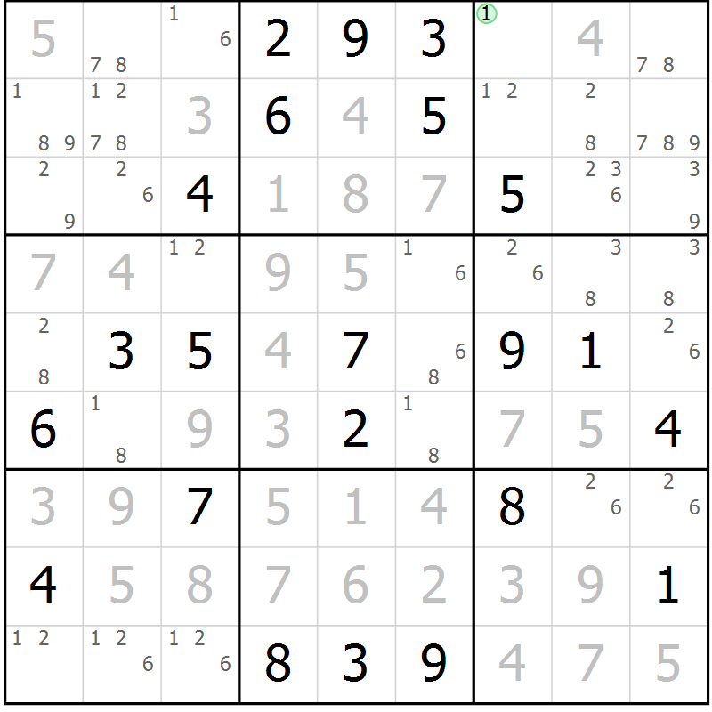 Position des candidats pour la solution de la Gr 111 page 114 du magazine de sudoku Giga sudoku niv 6-8 n° 032