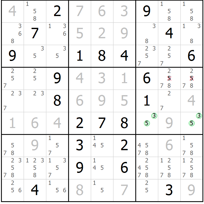 Position des candidats pour la solution de la Gr 112 page 115 du magazine de sudoku Giga sudoku niv 6-8 n° 032