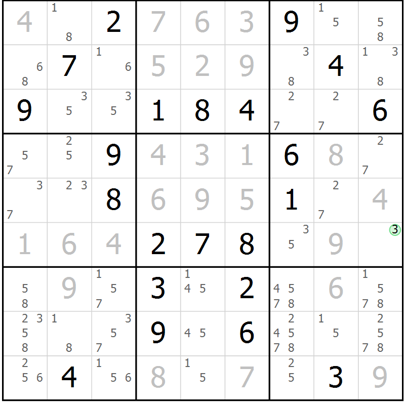 Position des candidats pour la solution de la Gr 112 page 115 du magazine de sudoku Giga sudoku niv 6-8 n° 032