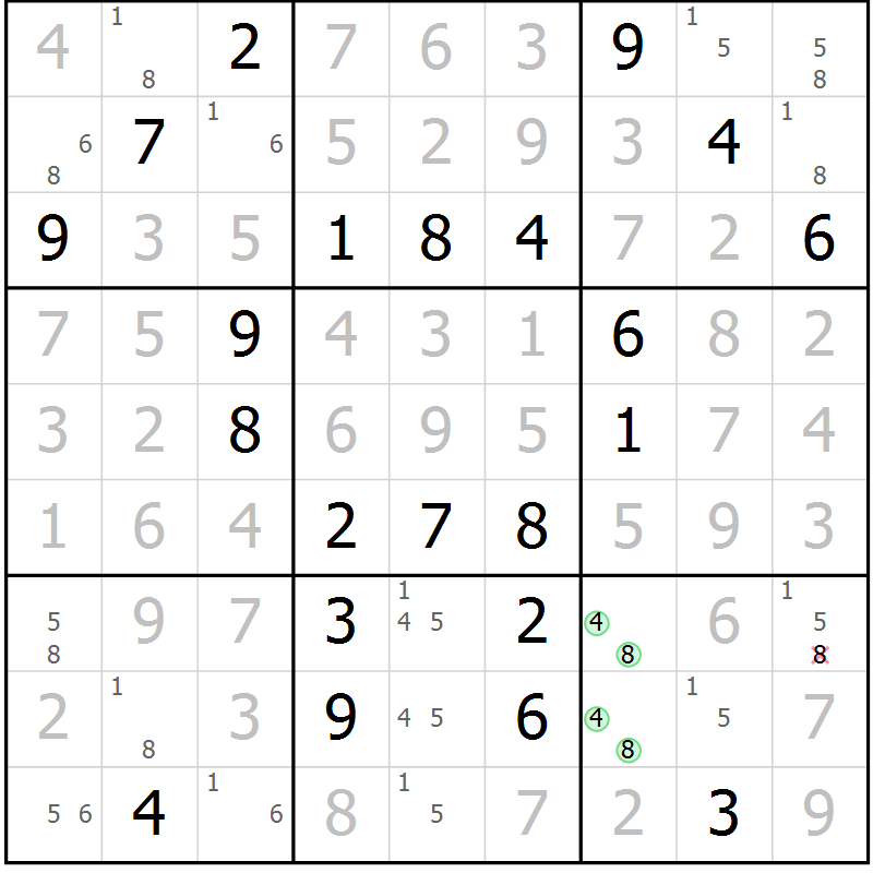 Position des candidats pour la solution de la Gr 112 page 115 du magazine de sudoku Giga sudoku niv 6-8 n° 032
