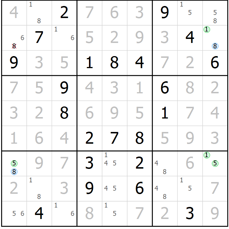 Position des candidats pour la solution de la Gr 112 page 115 du magazine de sudoku Giga sudoku niv 6-8 n° 032