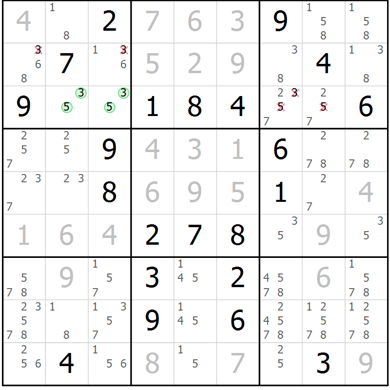 Position des candidats pour la solution de la Gr 112 page 115 du magazine de sudoku Giga sudoku niv 6-8 n° 032