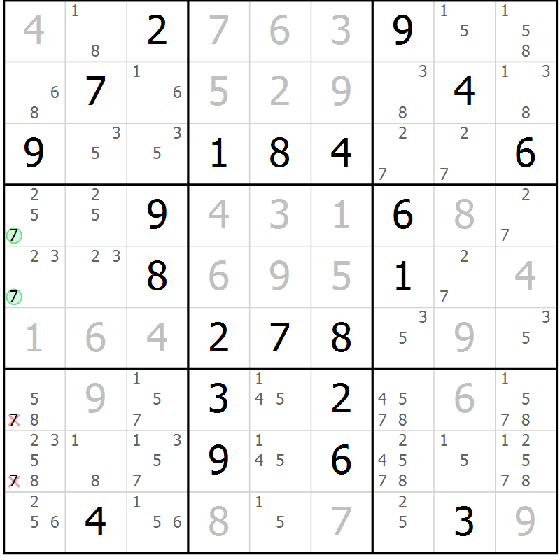Position des candidats pour la solution de la Gr 112 page 115 du magazine de sudoku Giga sudoku niv 6-8 n° 032