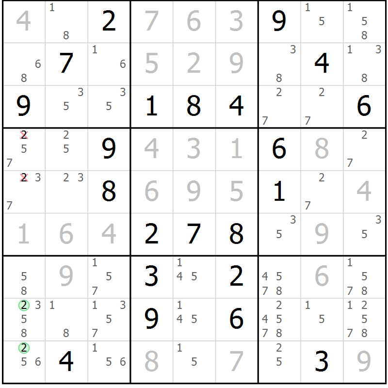 Position des candidats pour la solution de la Gr 112 page 115 du magazine de sudoku Giga sudoku niv 6-8 n° 032