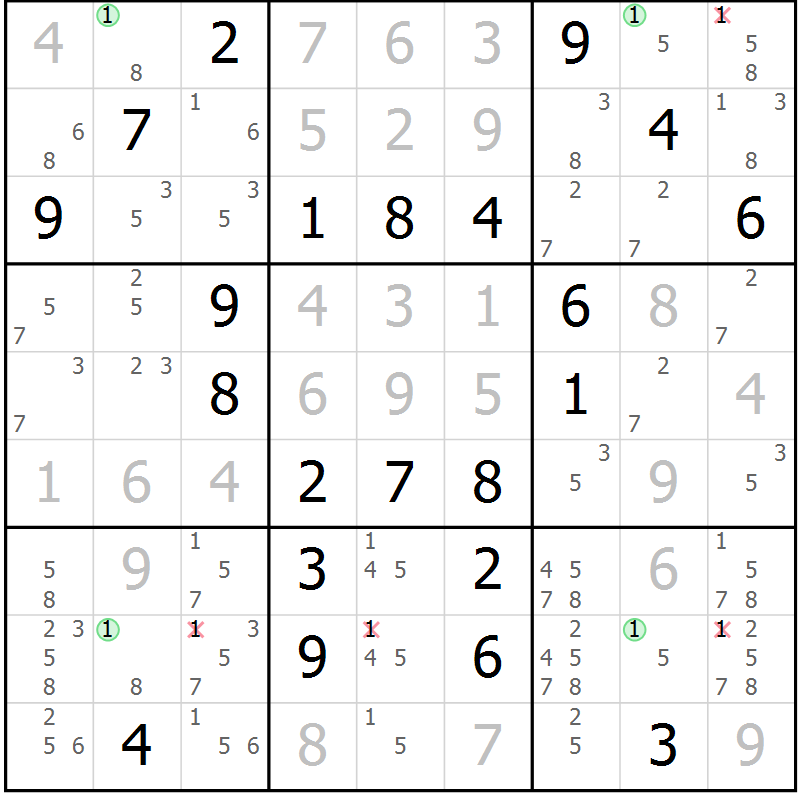 Position des candidats pour la solution de la Gr 112 page 115 du magazine de sudoku Giga sudoku niv 6-8 n° 032