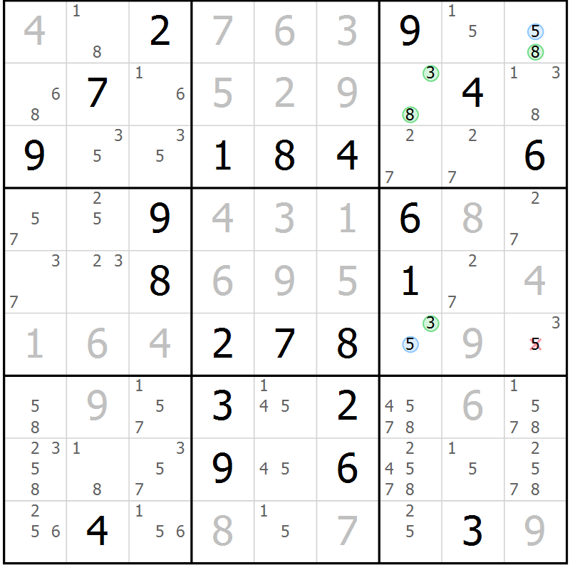 Position des candidats pour la solution de la Gr 112 page 115 du magazine de sudoku Giga sudoku niv 6-8 n° 032