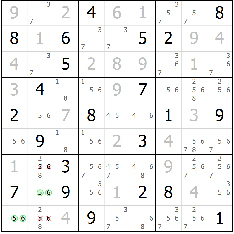 Position des candidats pour la solution de la Gr 113 page 116 du magazine de sudoku Giga sudoku niv 6-8 n° 032