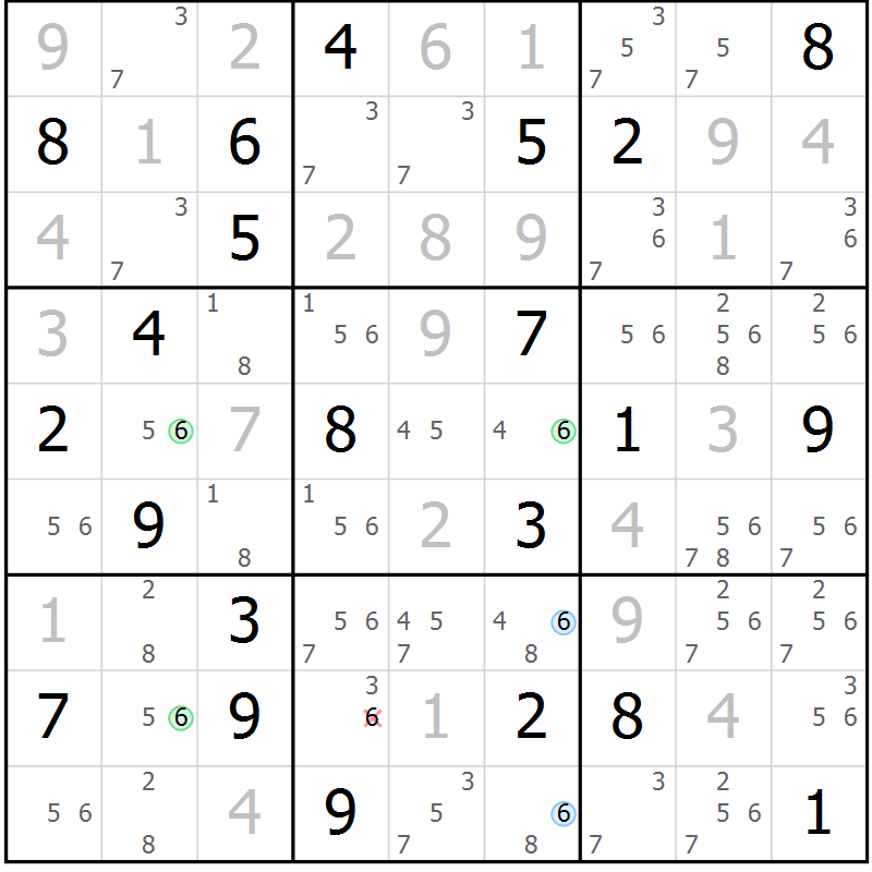 Position des candidats pour la solution de la Gr 113 page 116 du magazine de sudoku Giga sudoku niv 6-8 n° 032
