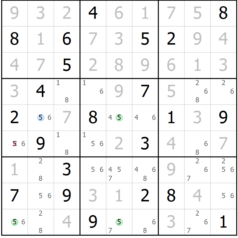 Position des candidats pour la solution de la Gr 113 page 116 du magazine de sudoku Giga sudoku niv 6-8 n° 032