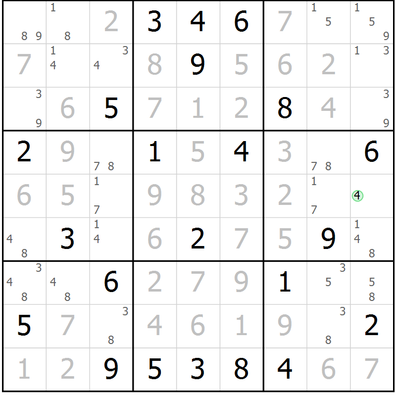 Position des candidats pour la solution de la Gr 114 page 117 du magazine de sudoku Giga sudoku niv 6-8 n° 032