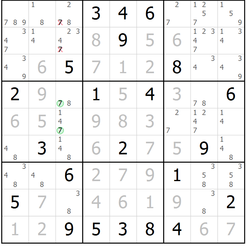 Position des candidats pour la solution de la Gr 114 page 117 du magazine de sudoku Giga sudoku niv 6-8 n° 032