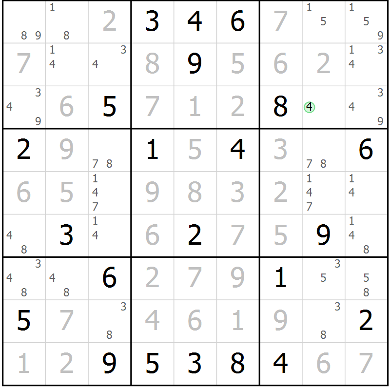 Position des candidats pour la solution de la Gr 114 page 117 du magazine de sudoku Giga sudoku niv 6-8 n° 032