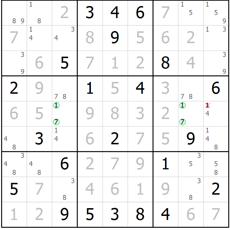 Position des candidats pour la solution de la Gr 114 page 117 du magazine de sudoku Giga sudoku niv 6-8 n° 032