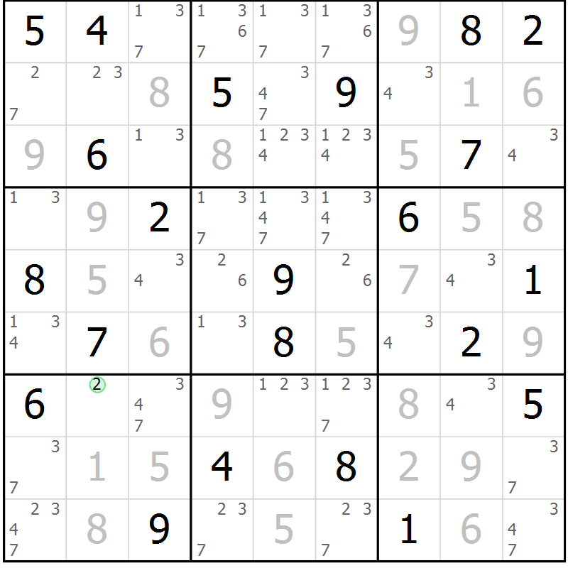 Position des candidats pour la solution de la Gr 115 page 118 du magazine de sudoku Giga sudoku niv 6-8 n° 032