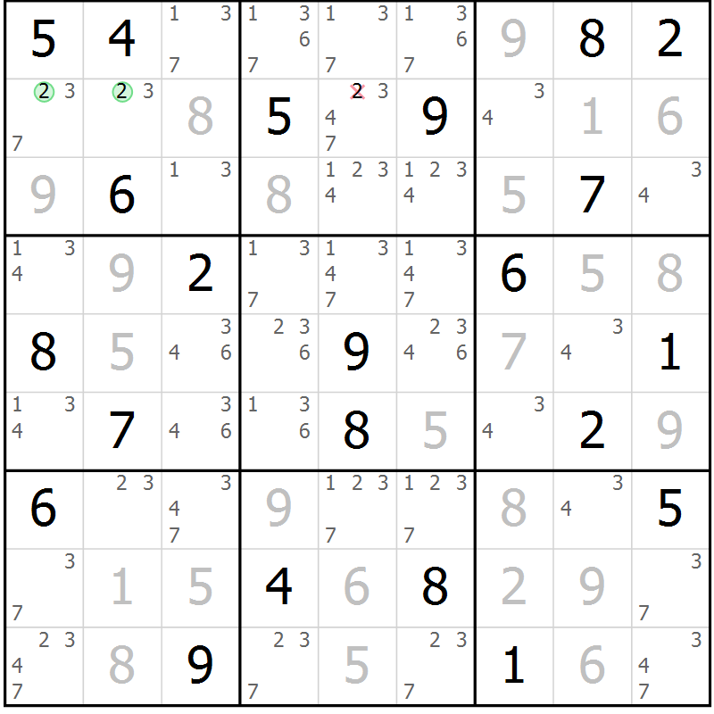 Position des candidats pour la solution de la Gr 115 page 118 du magazine de sudoku Giga sudoku niv 6-8 n° 032