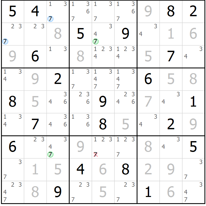 Position des candidats pour la solution de la Gr 115 page 118 du magazine de sudoku Giga sudoku niv 6-8 n° 032