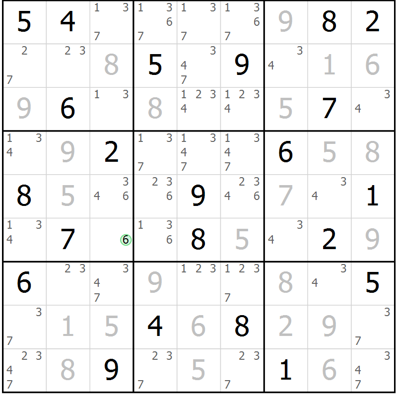 Position des candidats pour la solution de la Gr 115 page 118 du magazine de sudoku Giga sudoku niv 6-8 n° 032