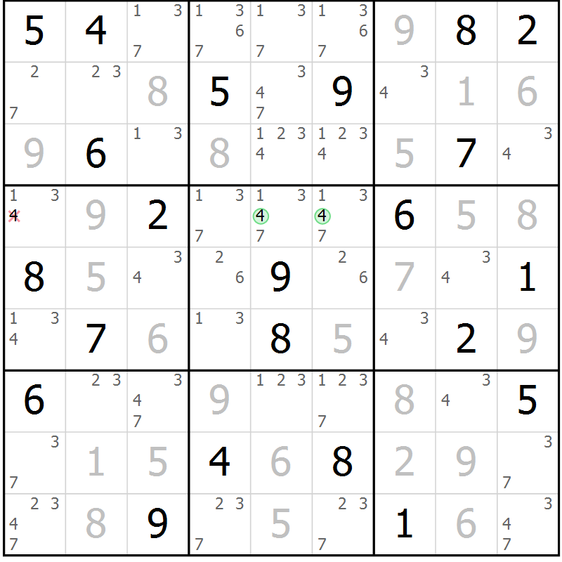 Position des candidats pour la solution de la Gr 115 page 118 du magazine de sudoku Giga sudoku niv 6-8 n° 032