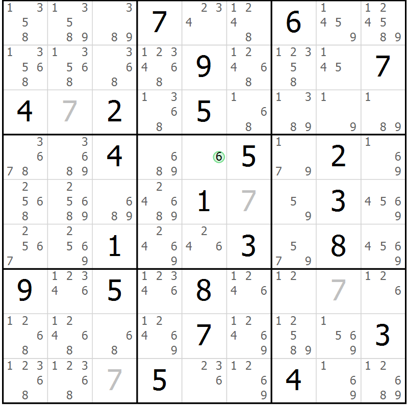 Position des candidats pour la solution de la Gr 116 page 119 du magazine de sudoku Giga sudoku niv 6-8 n° 032