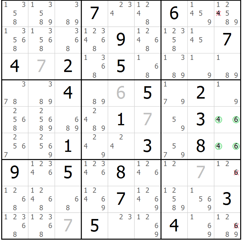 Position des candidats pour la solution de la Gr 116 page 119 du magazine de sudoku Giga sudoku niv 6-8 n° 032