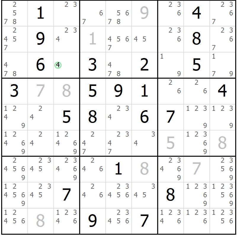 Position des candidats pour la solution de la Gr 117 page 120 du magazine de sudoku Giga sudoku niv 6-8 n° 032