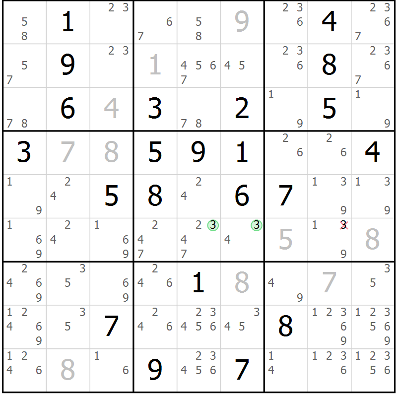 Position des candidats pour la solution de la Gr 117 page 120 du magazine de sudoku Giga sudoku niv 6-8 n° 032
